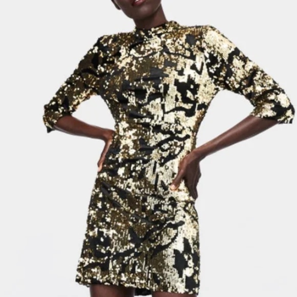 Zara Embellished Sequin Velvet Mini Dress